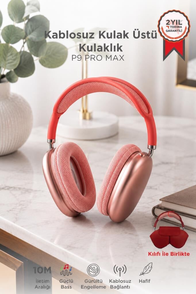 Bluetooth Kulaklık Kulak Üstü Sd Kart Girişli Kablosuz Aux Kablolu Kulaklık P9 Pro Max Pembe
