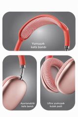 Bluetooth Kulaklık Kulak Üstü Sd Kart Girişli Kablosuz Aux Kablolu Kulaklık P9 Pro Max Pembe
