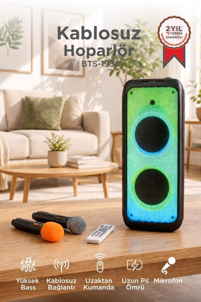Bluetooth Hoparlör Rgb Işıklı Speaker BTS-1938 Siyah