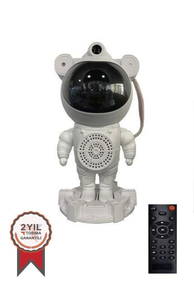 Bluetooth Hoparlör Astronot Kumandalı Gece Lambası Kablosuz Speaker LW66 Beyaz
