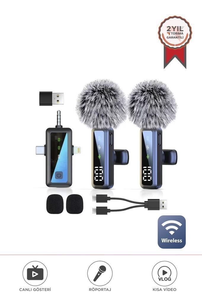 Torima H68 Type-C + Lightning + Aux 2li 3in1 Kablosuz Yaka Mikrofonu