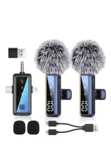 Yaka Mikrofonu Type-C Lightning Aux 2 Adet 3IN1 Kablosuz Mikrofon H68 Siyah