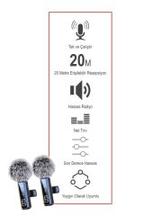 Yaka Mikrofonu Type-C Lightning Aux 2 Adet 3IN1 Kablosuz Mikrofon H68 Siyah