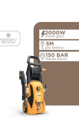 Oto Halı Bahçe Temizleme ve Yıkama Makinesi 2000W 150 Bar Yüksek Basınçlı HPC01 Sarı