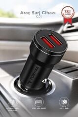 Araç Şarj Cihazı 2 Usb Portlu Transmitter C01 Siyah