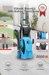 Oto Halı Bahçe Temizleme ve Yıkama Makinesi 2000W 150 Bar Yüksek Basınçlı HPC01 Mavi