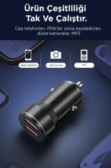 Araç Şarj Cihazı 2 Usb Portlu Transmitter C01 Siyah