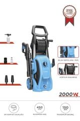Oto Halı Bahçe Temizleme ve Yıkama Makinesi 2000W 150 Bar Yüksek Basınçlı HPC01 Mavi