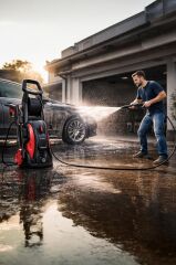 Oto Halı Bahçe Temizleme ve Yıkama Makinesi 2000W 150 Bar Yüksek Basınçlı HPC01 Kırmızı