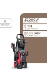 Oto Halı Bahçe Temizleme ve Yıkama Makinesi 2000W 150 Bar Yüksek Basınçlı HPC01 Kırmızı