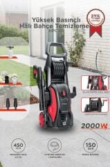 Oto Halı Bahçe Temizleme ve Yıkama Makinesi 2000W 150 Bar Yüksek Basınçlı HPC01 Kırmızı