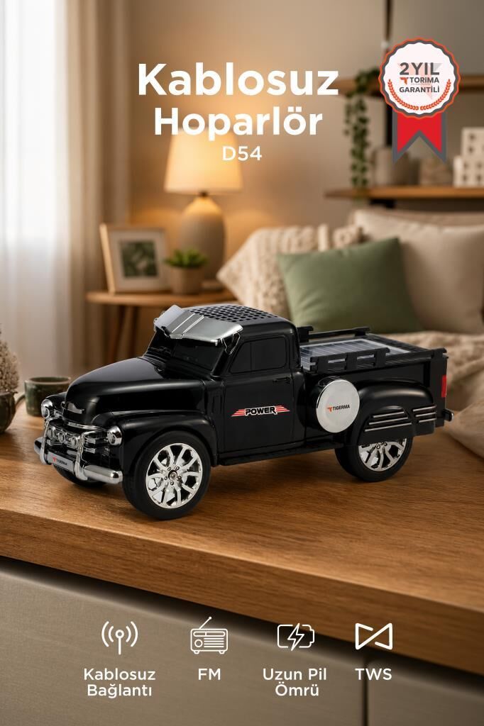 Bluetooth Hoparlör Pickup Araba Güneş Enerjili Speaker D54 Siyah