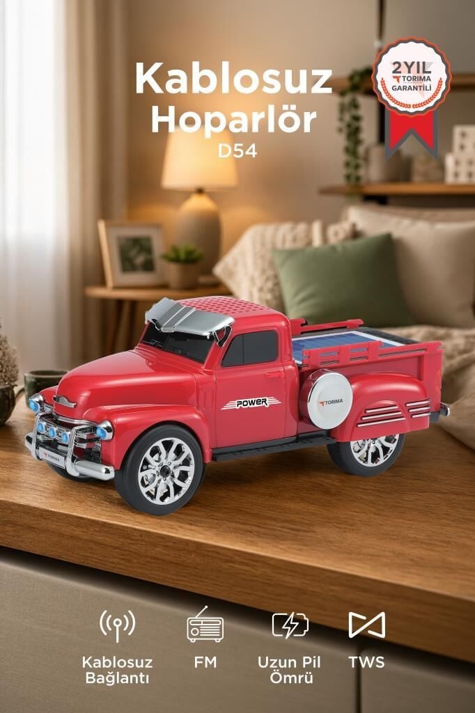 Bluetooth Hoparlör Pickup Araba Güneş Enerjili Speaker D54 Kırmızı