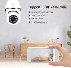 Güvenlik Kamerası 360 Derece Dönebilen 1080P Full Hd Ampül Smart Ip Kamera CMR6 Beyaz