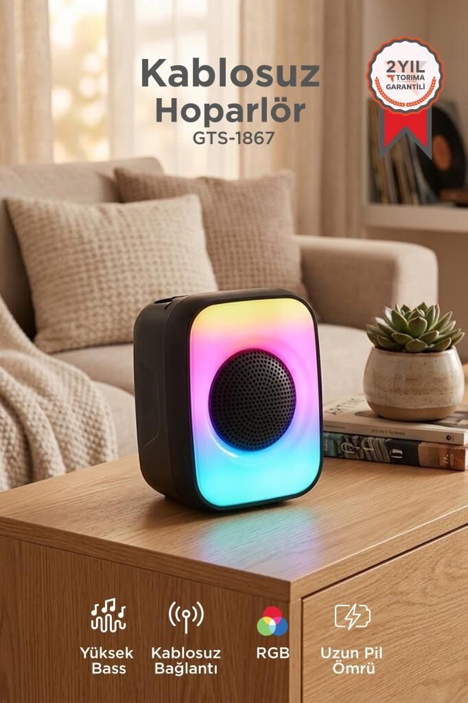 Bluetooth Hoparlör Işıklı Taşınabilir Speaker GTS1867 Siyah