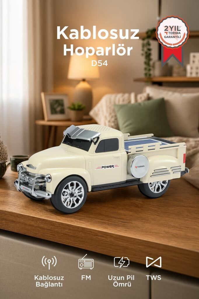 Bluetooth Hoparlör Pickup Araba Güneş Enerjili Speaker D54 Bej