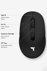 Mouse Çift Modlu Sessiz Kablosuz Fare TM17 Siyah
