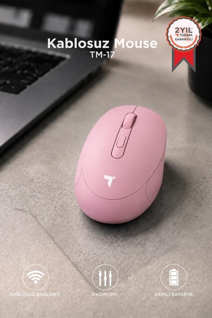 Mouse Çift Modlu Sessiz Kablosuz Fare TM17 Pembe