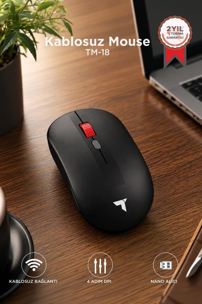 Mouse Çift Modlu Sessiz Kablosuz Fare TM18 Siyah