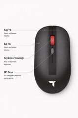 Mouse Çift Modlu Sessiz Kablosuz Fare TM18 Siyah