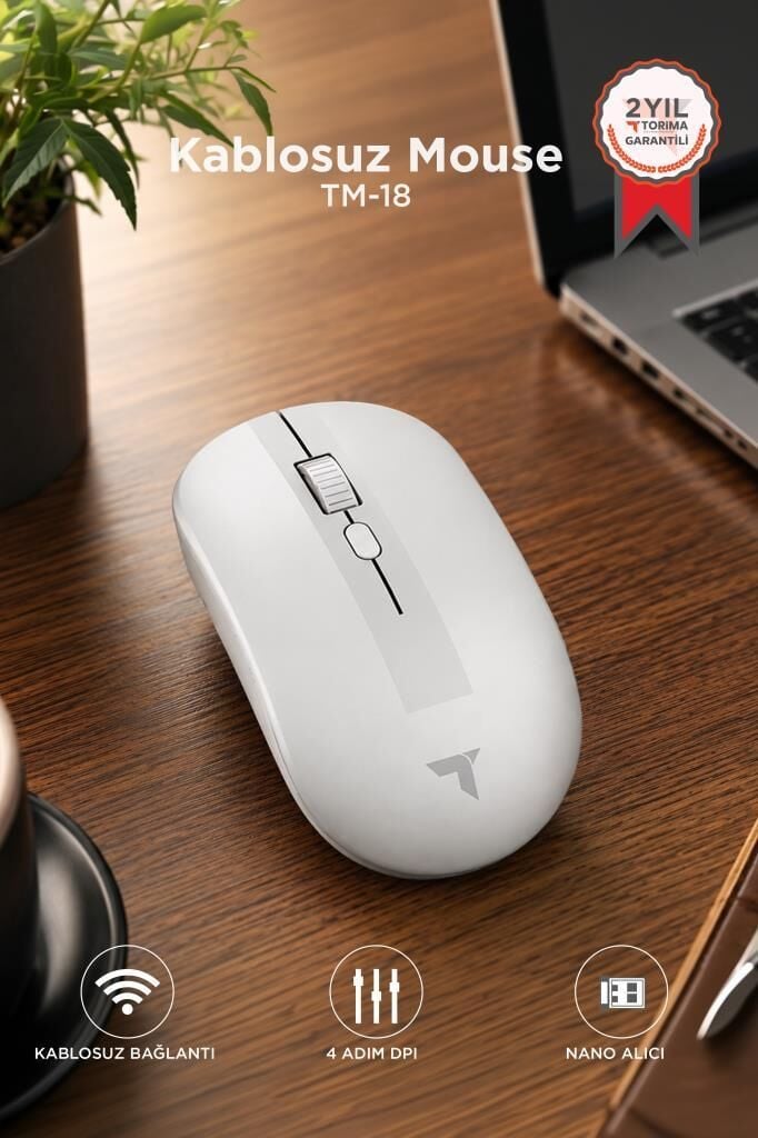 Mouse Çift Modlu Sessiz Kablosuz Fare TM18 Beyaz