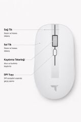 Mouse Çift Modlu Sessiz Kablosuz Fare TM18 Beyaz