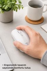 Mouse Çift Modlu Sessiz Kablosuz Fare TM18 Beyaz
