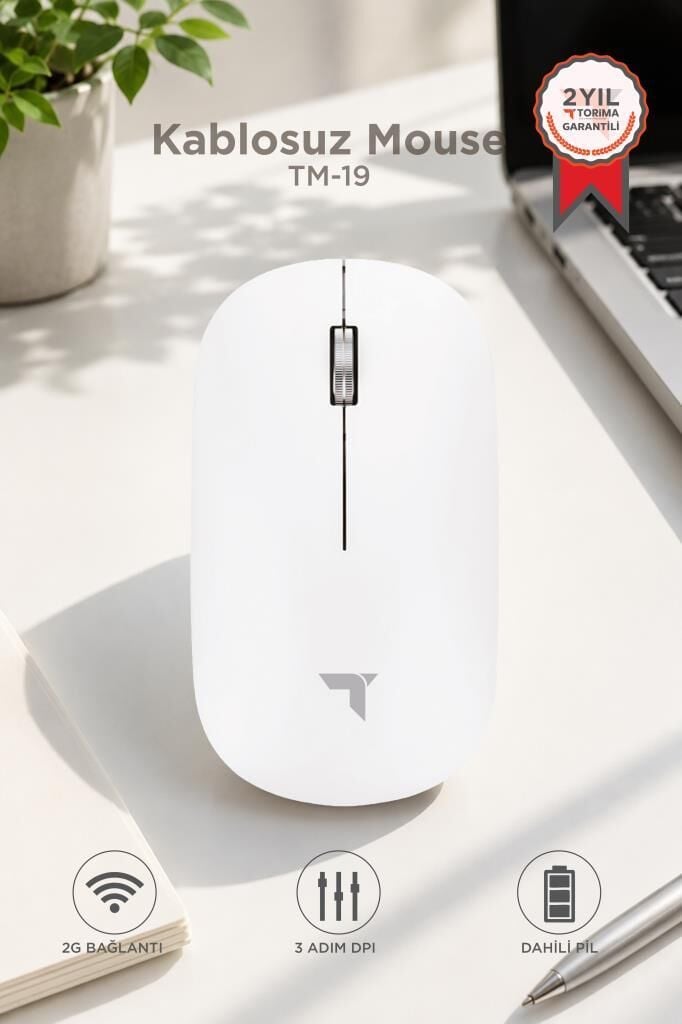 Mouse Çift Modlu Sessiz Kablosuz Fare TM19 Beyaz