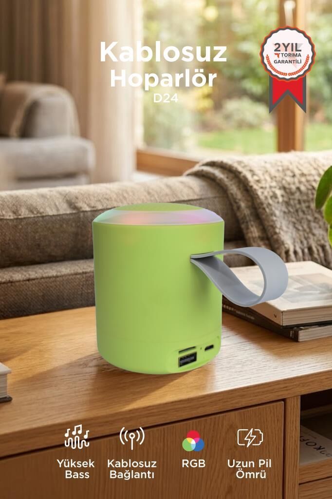 Bluetooth Hoparlör SD USB Destekli Taşınabilir Speaker D24 Yeşil