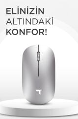 Mouse Çift Modlu Sessiz Kablosuz Fare TM19 Gümüş