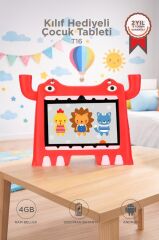 Tablet 4GB 128GB Android 13 Kılıf Hediyeli Çocuk Tableti T16 Kırmızı