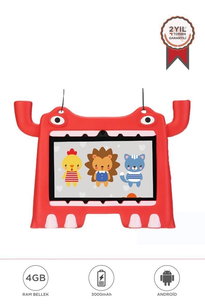 Tablet 4GB 128GB Android 13 Kılıf Hediyeli Çocuk Tableti T16 Kırmızı