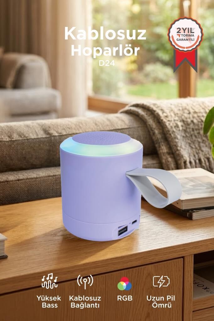 Torima Bluetooth Hoparlör SD USB Destekli Taşınabilir Speaker D24 Mor