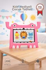 Tablet 4GB 128GB Android 13 Kılıf Hediyeli Çocuk Tableti T16 Pembe