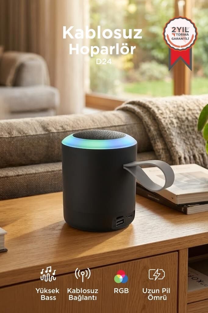 Bluetooth Hoparlör SD USB Destekli Taşınabilir Speaker D24 Siyah