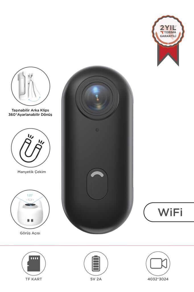 Aksiyon Kamerası 1080 P Manyetik Giyilebilir Geniş Açılı Klips Tasarımlı Kamera CMR34 Siyah