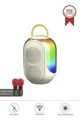 Bluetooth Hoparlör Çift Mikrofonlu Kablosuz Parti Speaker D52 Beyaz