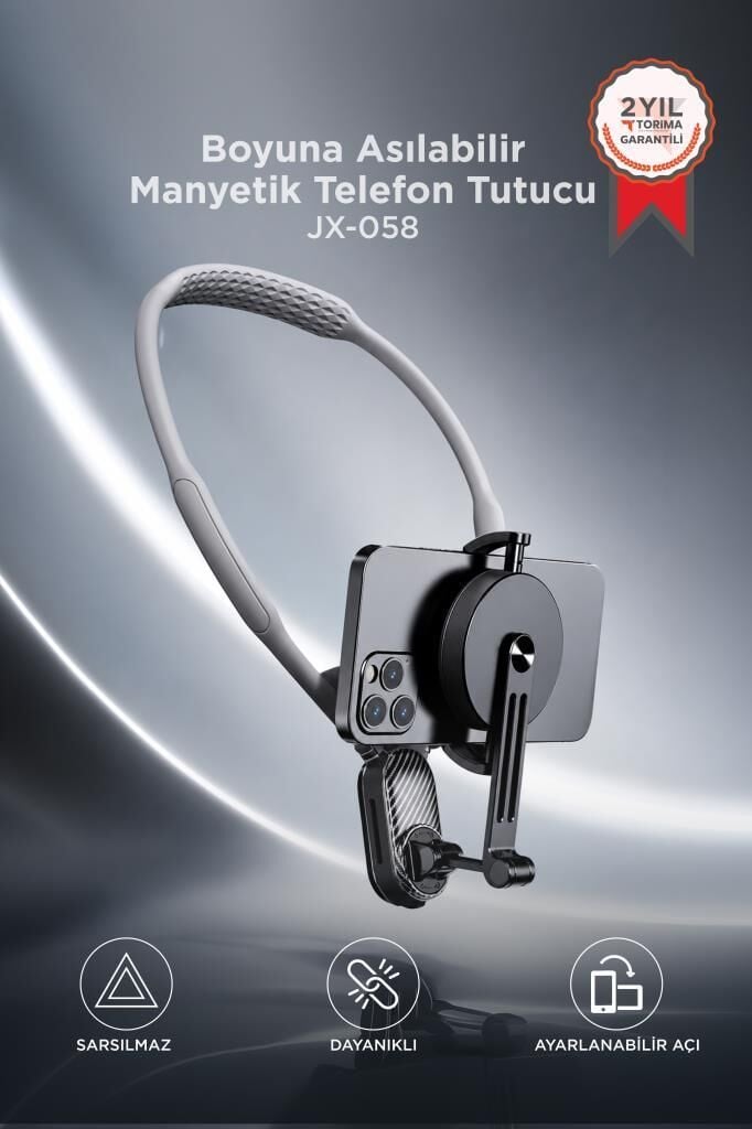 Telefon Tutucu Boyuna Asılabilen Manyetik Tutucu JX058 Gri