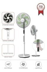Vantilatör 6 Pervaneli 3 Kademeli Kumandalı Dijital Ekranlı Ayaklı 16 Inc 50W Fan SF05 Beyaz
