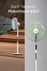 Vantilatör 6 Pervaneli 3 Kademeli Kumandalı Dijital Ekranlı Ayaklı 16 Inc 50W Fan SF05 Beyaz