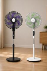 Vantilatör 6 Pervaneli 3 Kademeli Kumandalı Dijital Ekranlı Ayaklı 16 Inc 50W Fan SF05 Beyaz