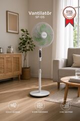 Vantilatör 6 Pervaneli 3 Kademeli Kumandalı Dijital Ekranlı Ayaklı 16 Inc 50W Fan SF05 Beyaz