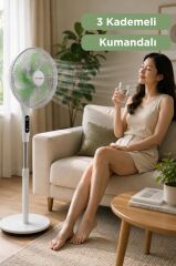 Vantilatör 6 Pervaneli 3 Kademeli Kumandalı Dijital Ekranlı Ayaklı 16 Inc 50W Fan SF05 Beyaz