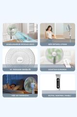 Vantilatör 6 Pervaneli 3 Kademeli Kumandalı Dijital Ekranlı Ayaklı 16 Inc 50W Fan SF05 Siyah