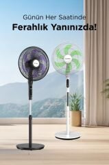Vantilatör 6 Pervaneli 3 Kademeli Kumandalı Dijital Ekranlı Ayaklı 16 Inc 50W Fan SF05 Siyah