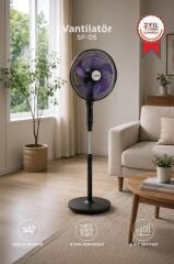 Vantilatör 6 Pervaneli 3 Kademeli Kumandalı Dijital Ekranlı Ayaklı 16 Inc 50W Fan SF05 Siyah