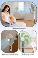 Vantilatör 6 Pervaneli 3 Kademeli Kumandalı Dijital Ekranlı Ayaklı 16 Inc 50W Fan SF05 Siyah