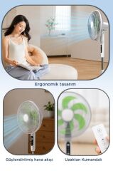 Vantilatör 6 Pervaneli 3 Kademeli Kumandalı Dijital Ekranlı Ayaklı 16 Inc 50W Fan SF05 Siyah