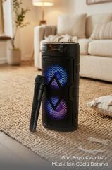 Bluetooth Hoparlör Mikrofonlu Rgb Işıklı Taşınabilir Parti Speaker GTS-2129 Siyah