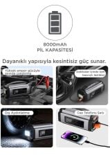 Araç Hava Kompresörü Akü Takviyeli Marş Özellikli Dijital Ekranlı Işıklı Taşınabilir Kompresör APS01